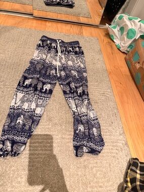 Women’s Navy and White Elephant Print Ballon Pants